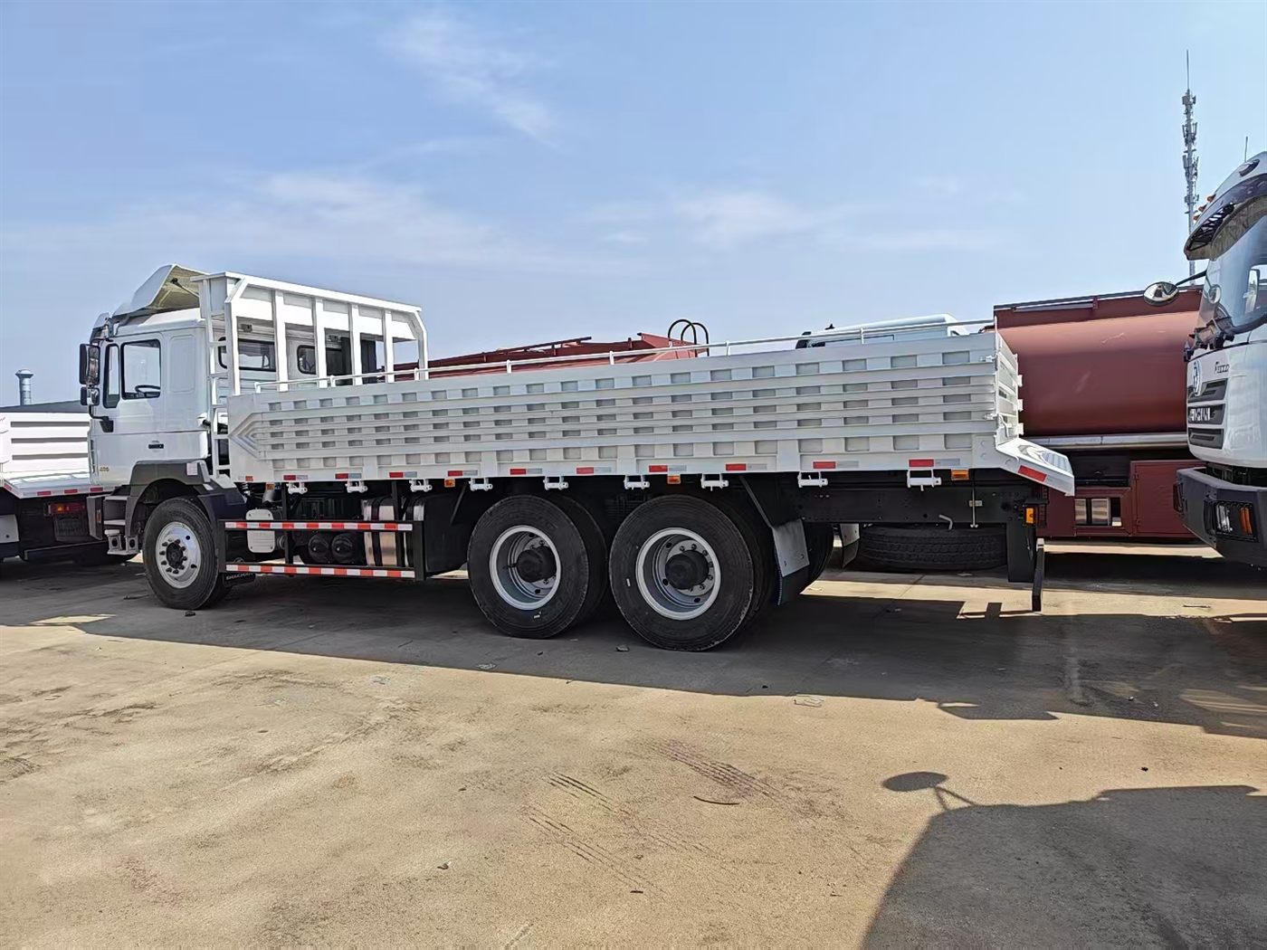 White SHACMAN F3000 6x4 cargo truck side view for export