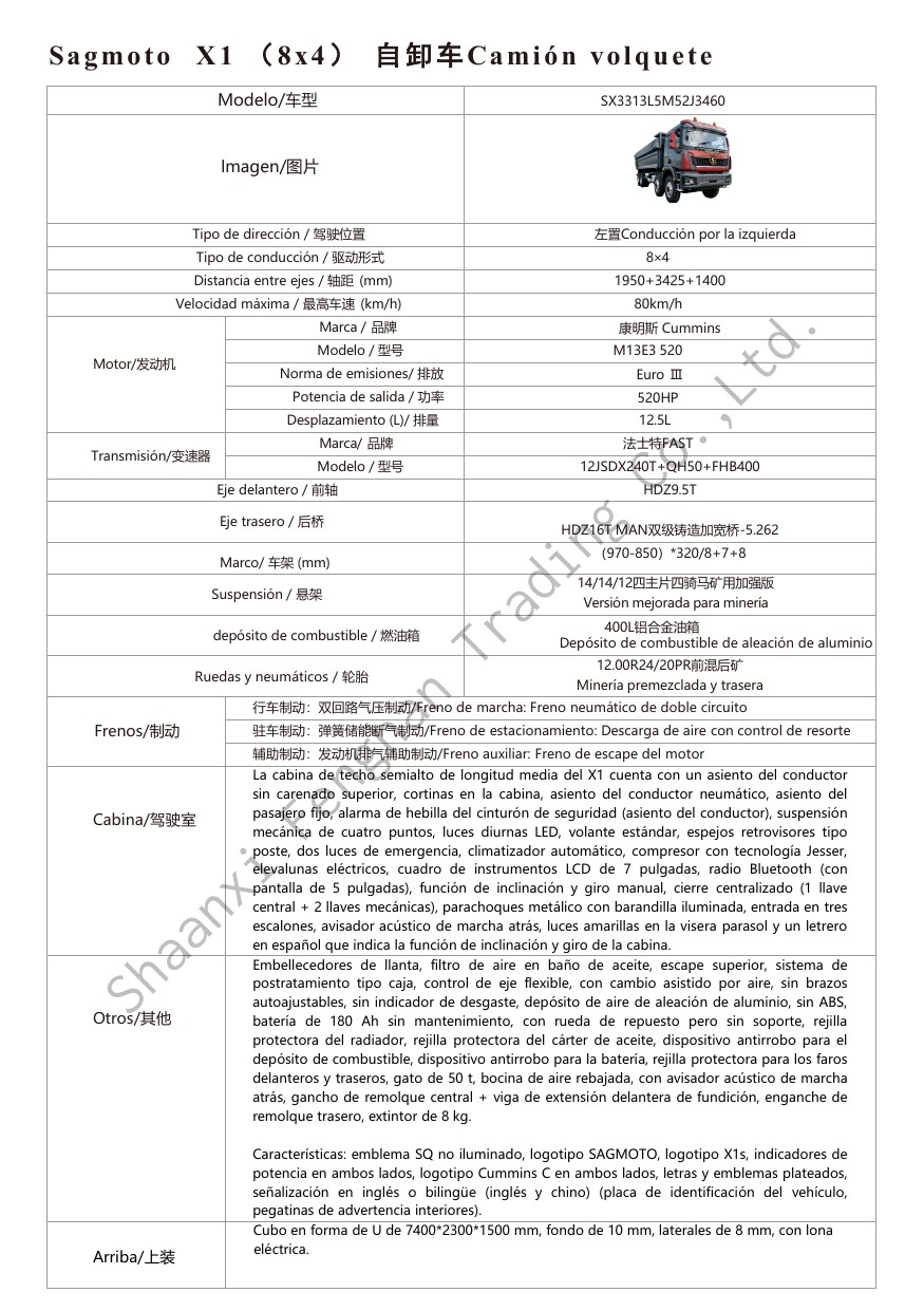 Ficha técnica completa SAGMOTO X1s 8x4 en español
